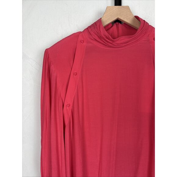 IRO Paris Sense Button Detail Crepe Blouse Pink Mock Neck Women's 8 Statement - Picture 4 of 16